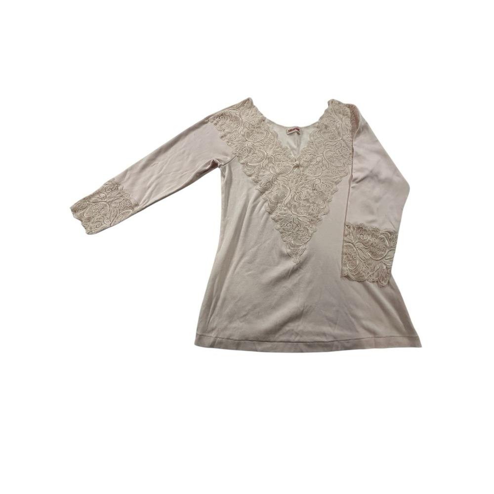 Silver Bell 85 Pullover‎ Top Women's Medium Lace 3/4 Sleeve Ivory EUC